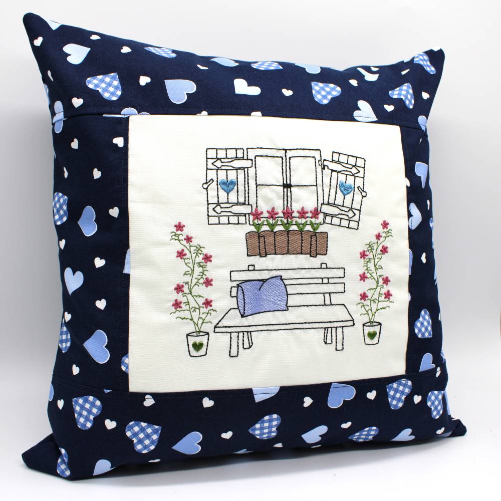 Stickdatei Gartenbank am Schupfen Scheune altes Fenster Bild 3