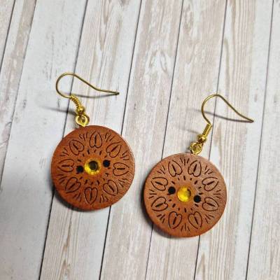 Ohrringe Ohrhänger Knöpfe Holz - 4,5 cm – originelle Geschenkidee