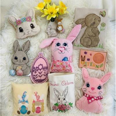 Stickdatei Bunter Osterkorb Mix – Osterhase In the Hoop, Doodle, Anhänger & Lichtbeutel im Set 2633