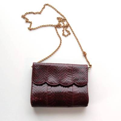 True Vintage 60er Leder Mini Tasche Handtasche Klappentasche Clutch Henkeltasche Bordeaux Kroko