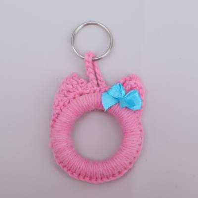 Schlüsselanhänger Katze rosa Schlüsselring Taschenbaumler Handgefertigt Katzenkopf