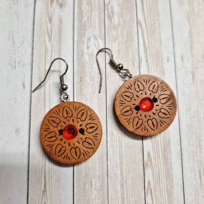 Ohrringe Ohrhänger Knöpfe Holz - 4,5 cm – originelle Geschenkidee