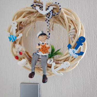 Dekokranz Türkranz Wandkranz Maritim Sommer Sonne Meer Matrosenjunge - Einzelstück