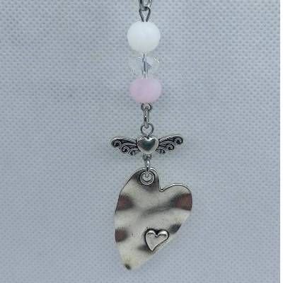 Taschenbaumler, Anhänger für die Handtasche, Glasperlen, rosa/weiß/klar