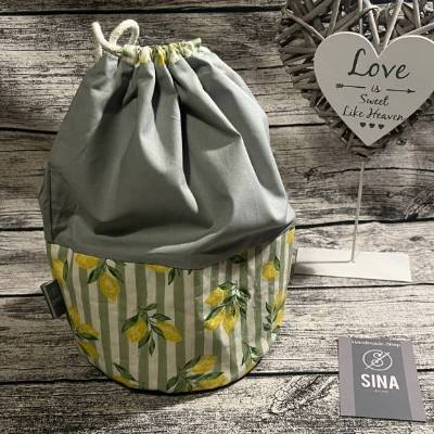 Brotkorb, Brötchenbeutel, ideal für Camping- Zitronen-gestreift-Sommerliebe-fruchtiges Design