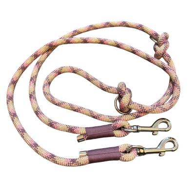 Hundeleine 10 mm, verstellbar, Tauleine, lila, rosa, beige, 2 Karabiner, 2 Ringe, Länge ca. 2 m