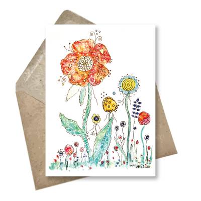 Glückwunschkarte Aquarell Blumen – DIN A6 Karte Kunst im Kuvert Leinenstruktur