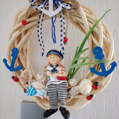 Dekokranz Türkranz Wandkranz Maritim Sommer Sonne Meer Matrosenmädchen - Einzelstück