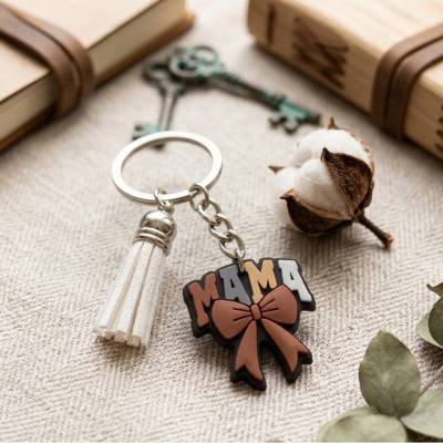 Mama Schlüsselanhänger personalisierbar mit Schleife & Quaste – Geschenk für Mütter