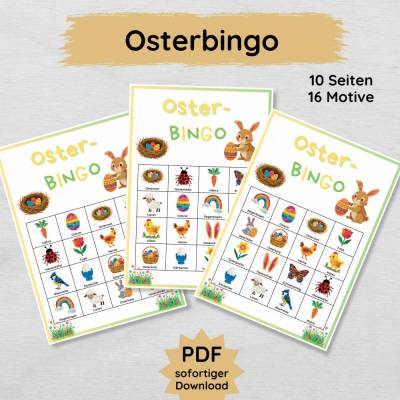 Osterbingo Spiel für Kinder zum Ausdrucken, 4x4 Bingo Spiel Ostern