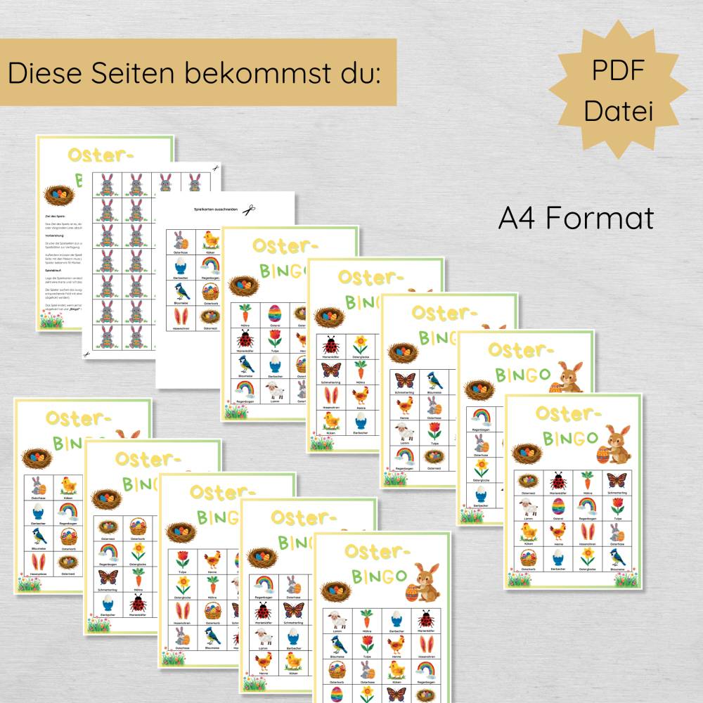 Osterbingo Spiel für Kinder zum Ausdrucken, 4x4 Bingo Spiel Ostern