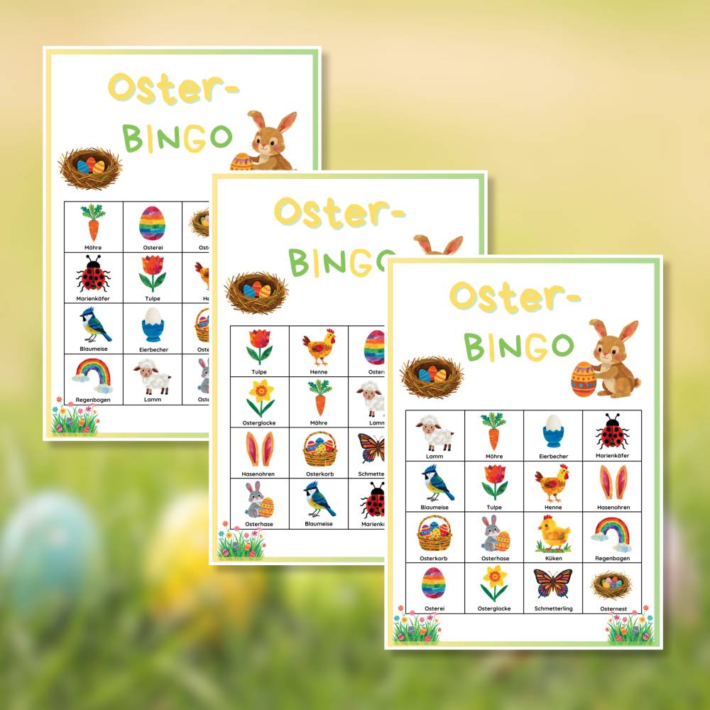 Osterbingo Spiel für Kinder zum Ausdrucken, 4x4 Bingo Spiel Ostern