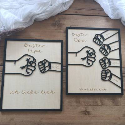 Bester Papa Bester Opa personalisiertes Holzbild Kinder Enkelkinder Fäuste check Vatertag Erinnerungen Herzensbotschaft