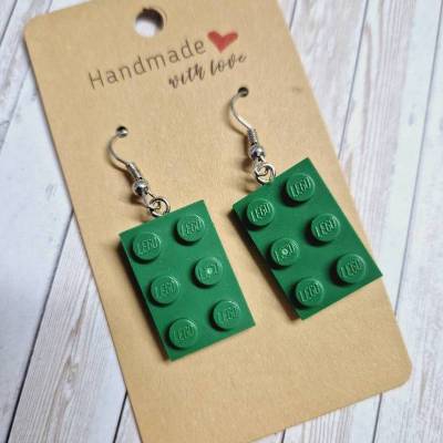 Ohrringe Ohrhänger Baustein original dunkelgrün 3x2 dünn  – 4,5 cm – originelle Geschenkidee