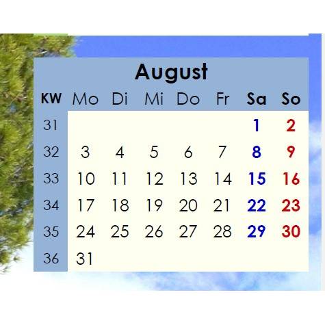 Jahreskalender 2026 auf einen Blick – Pinienwälder -  PDF – DIN A4 zum Ausdrucken Bild 5