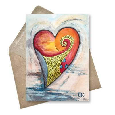 Glückwunschkarte Aquarell Herz – Muttertagskarte DIN A6 Postkarte mit Leinenstruktur