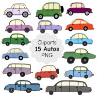 15 farbige Auto Cliparts im Doodle-Stil als PNG – 3000px, 300 DPI transparent, Basteln & Printables
