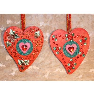Herzen aus Holz HERZERLDUO ROTORANGE 2er-Set Valentinsgeschenk Muttertagsgeschenk Hängedeko Geburtstagsgeschenk
