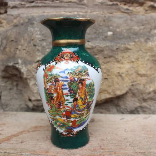 asiatische Vase Geishas Handbemalt Vintage 70er Jahre