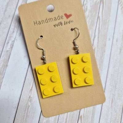 Ohrringe Ohrhänger Baustein original gelb 3x2 dünn  – 4,5 cm – originelle Geschenkidee