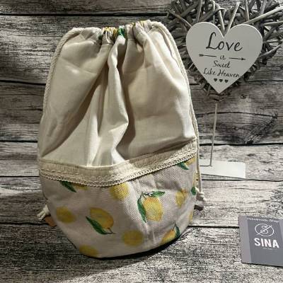 Brotkorb, Brötchenbeutel, ideal für Camping- Zitronen- romantischer Leinenlook-Sommerlich