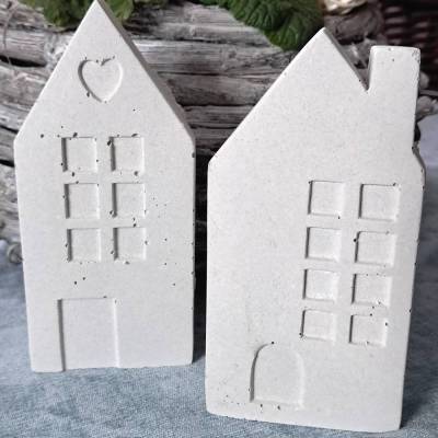 2 Betonhäuser im Set eine schöne Betondeko für den Garten Wintergarten