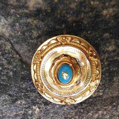 vintage Medaillon Brosche gold/türkis