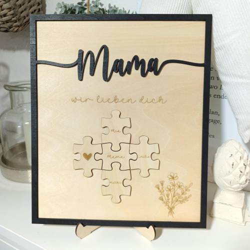 Mama wir lieben dich personalisiertes Holzbild mit Puzzle. Ideal zum Muttertag, Valentinstag, Geschenk