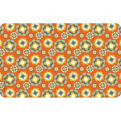 Frühstücksbrettchen Retroblüten auf Orange, mit großen und kleinen Streublumen im 70er Jahre Design