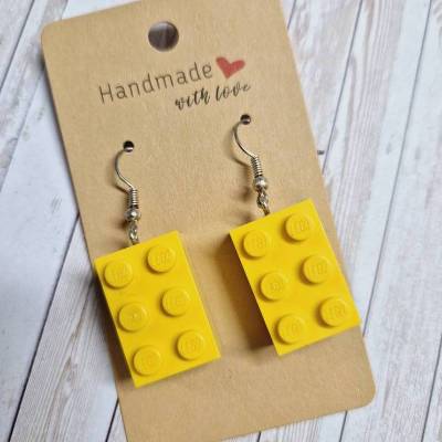 Ohrringe Ohrhänger Baustein original gelb 3x2 dick  – 4,5 cm – originelle Geschenkidee