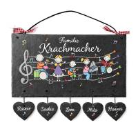 wetterfestes Türschild aus Schiefer für die musikalische Familie - Haustürschild mit Musikanten und Name personalisiert, hochwertige Handarbeit in exklusivem Design, einzigartiges Familiengeschenk