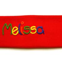 Stirnband rot mit Namen-Melissa beschriftet–Last Minute Geschenk für Mädchen Kinder Geburtstag Kommunion