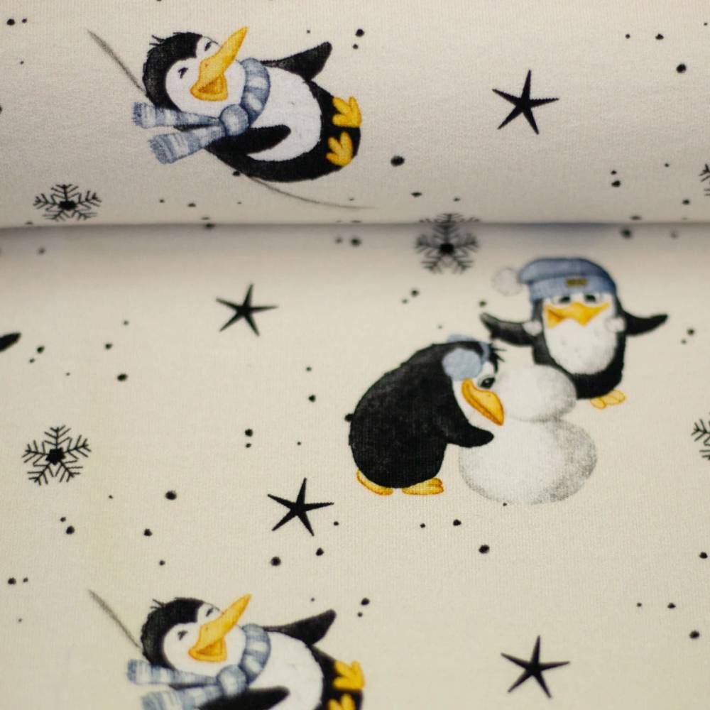 French Terry " FUNTARKTIS " by Sabine Marschall Pinguine, Schneeflocken Oeko-Tex Standard 100 (1m/16,-) Bild 1