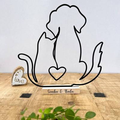 Personalisierte Hund & Katze Deko | 3D Druck Line Art Geschenk für Tierfreunde | Memorial Gedenken