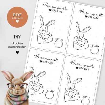 Druckvorlage Karte A4 PDF – Hasenpost für dich | DIY Osterkarte Download