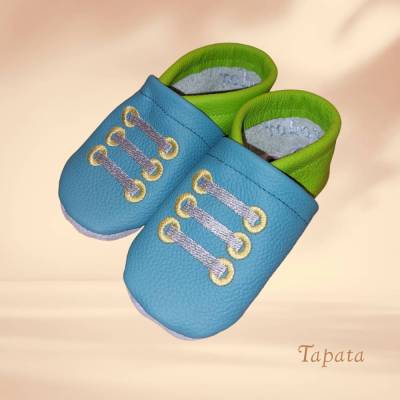 Babyschuhe personalisierbar mit Namen, Lauflernschuhe - Sneakers blau grün