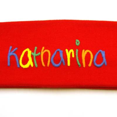 Stirnband rot mit Namen-Katharina beschriftet–Last Minute Geschenk für Mädechen Kinder Geburtstag Kommunion            