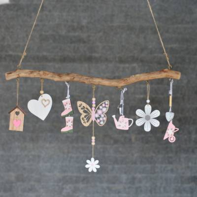 Fensterdeko dekorierter Ast Deko-Ast Frühling rose weiß Fenster