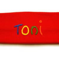 Stirnband rot mit Namen-Toni beschriftet– Last Minute Geschenk für Mädechen Kinder Geburtstag Kommunio