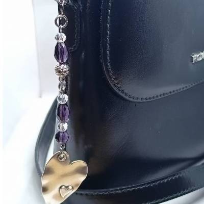 Langer Taschenbaumler, Anhänger für die Handtasche, Glasperlen, lila,