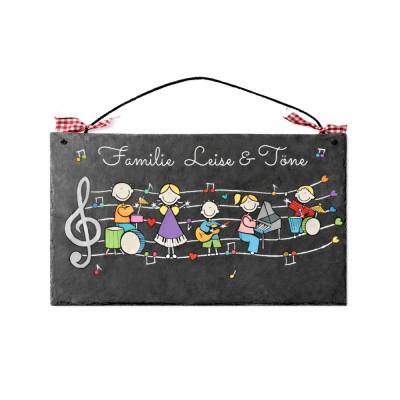 wetterfestes Türschild aus Schiefer für die musikalische Familie - Haustürschild mit Musikanten und Name personalisiert, hochwertige Handarbeit in exklusivem Design, einzigartiges Familiengeschenk
