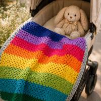 Babydecke gehäkelt aus 100 % Baumwolle – Regenbogen – perfektes Geburtsgeschenk – weich & liebevoll