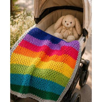 Babydecke gehäkelt aus 100% Baumwolle – Regenbogen – 65x83 cm – Handarbeit