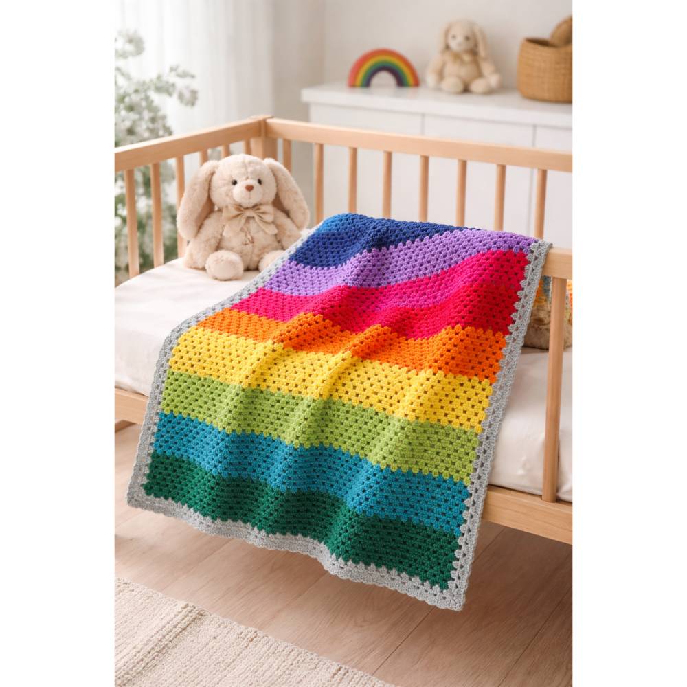 Babydecke gehäkelt aus 100 % Baumwolle – Regenbogen – perfektes Geburtsgeschenk – weich & liebevoll Bild 2