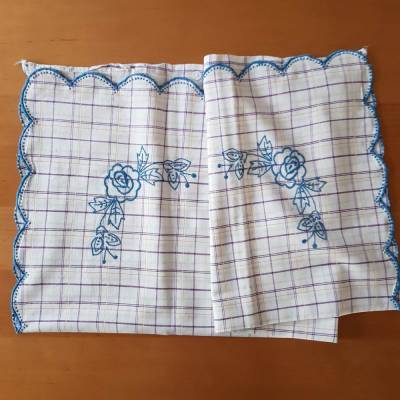 Vintage Kissenbezug schwäbisch, 90x74cm, blau-weiß kariert, Handarbeit ca. 1930