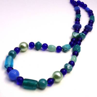 Perlenkette Mix Meer, türkis blau grün petrol, Glas, Jade, Keramik, Länge wählbar