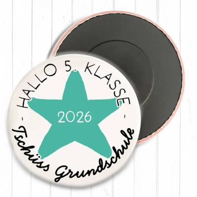 Magnet Tschüss Grundschule 2026 – Hallo 5. Klasse | Stern-Design | 38mm & 59mm | Geschenk Schulwechsel