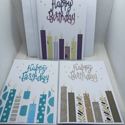Geburtstagskarten Set, Geburtstagskerzen, 3 DIN A6 Karten mit Einlegern & Umschlägen,