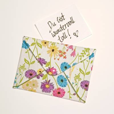 Briefumschlag, 13,5cm x 10,5cm, Baumwollstoff, Blumen, Geschenkverpackung, Liebesbrief