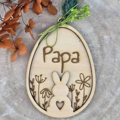 Oster - Anhänger "Natur - Personalisiert  - Holz - Eier mit Trockenblumen